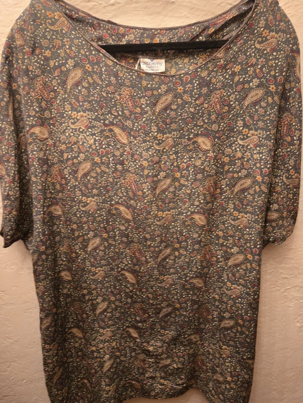Alchemy Fashions 100% Silk Recycled Sari Tunic Dress Boho Paisley India Oversize